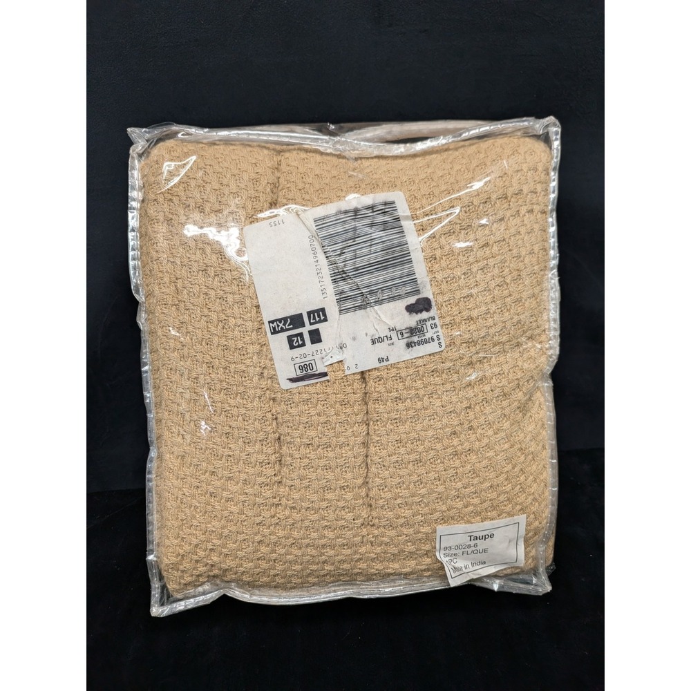 Brylane Basket Weave Blanket 100% Cotton Lightweight Med Warmth Taupe Queen